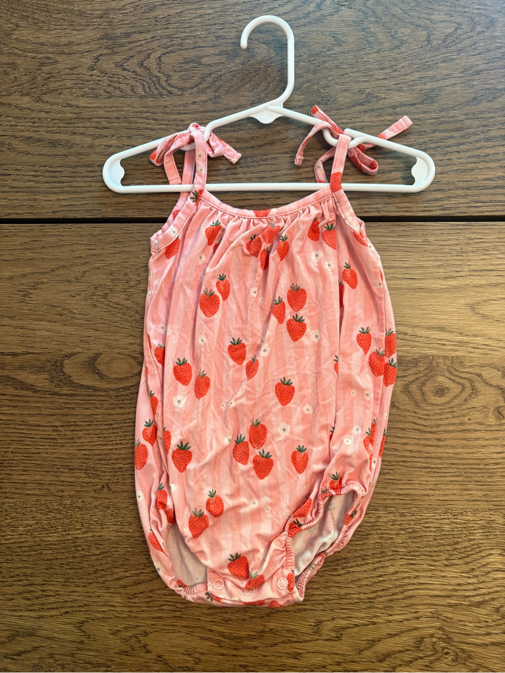 Girls' Pink Strawberry Print Tie-Shoulder One-Piece